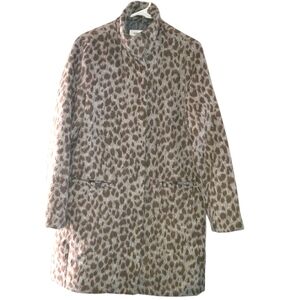 Old Navy‎ Oversized Soft-Brushed Leopard Print Coat M FUNNEL NECK CHEETAH wool